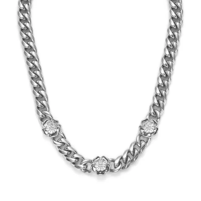 Olivia Burton Necklaces Women Tudor Rose Silver Tone Link Chain Necklace