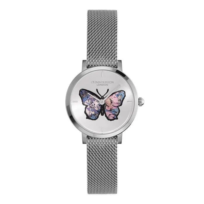 Olivia Burton Signature Watches Women 28mm Butterfly Ultra Slim Silver Mesh Watch