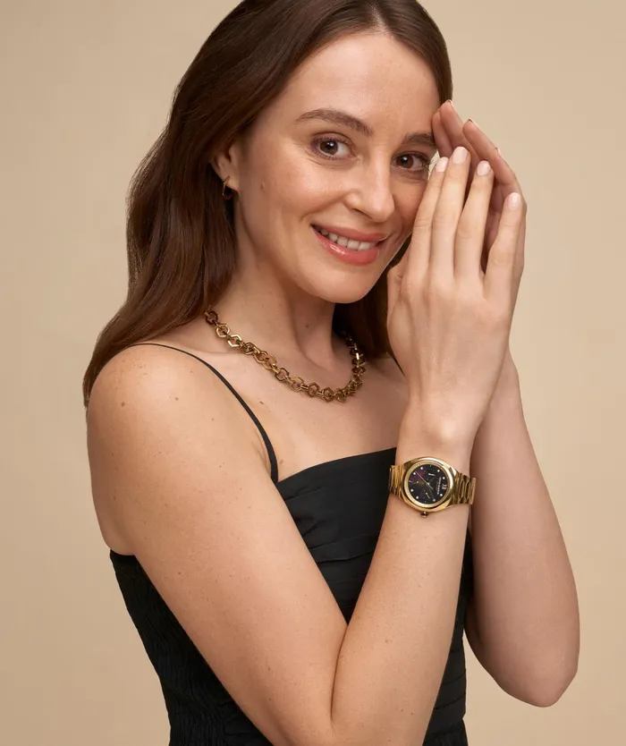 Olivia Burton Sports Luxe Watches Women 36mm Lustre MultiFunction Black and Gold Bracelet Watch