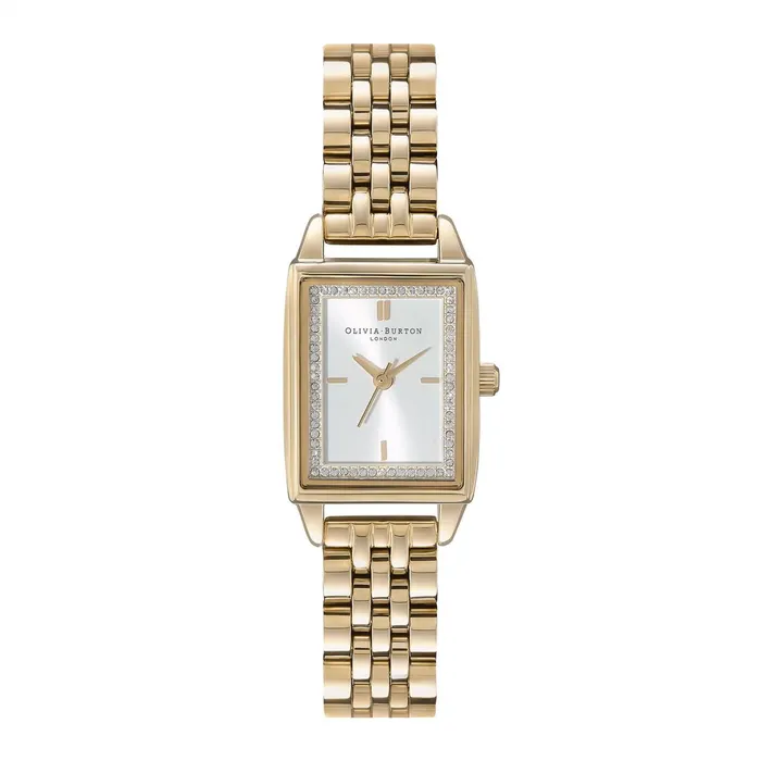 Olivia Burton White Dial Watches Women 21mm Rectangle White and Gold Bracelet Watch
