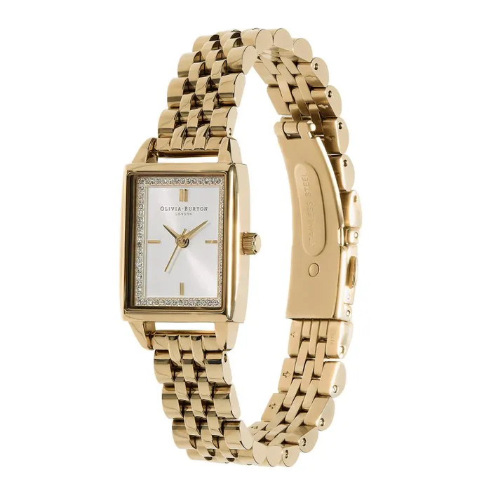 Olivia Burton White Dial Watches Women 21mm Rectangle White and Gold Bracelet Watch