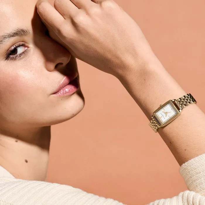 Olivia Burton White Dial Watches Women 21mm Rectangle White and Gold Bracelet Watch