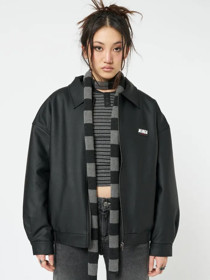 Olivia Vegan Leather Bomber Jacket In Black Women Minga London Jackets