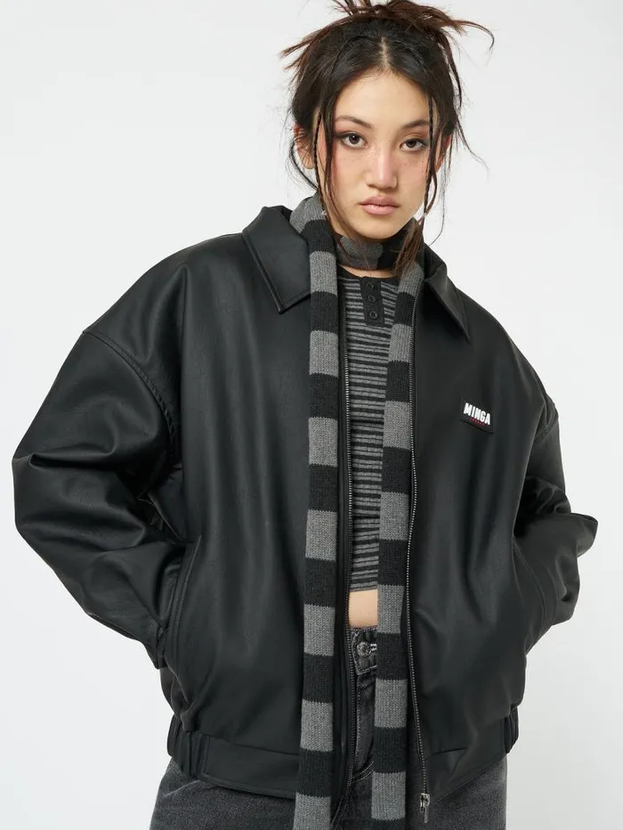 Olivia Vegan Leather Bomber Jacket In Black Women Minga London Jackets