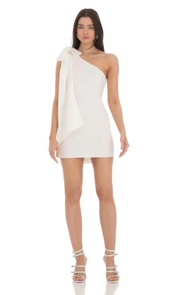 One Shoulder Bow Dress White Women LUCY IN THE SKY Mini Dresses