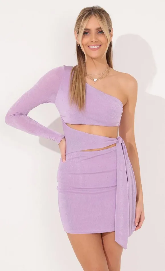 One Sleeve Tie Dress Lavender Women LUCY IN THE SKY Mini Dresses
