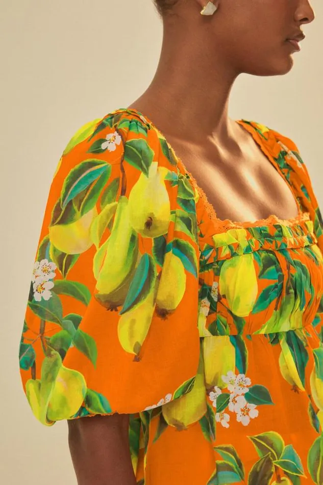 Orange Chic Pears Short Sleeve Blouse Women FARM Rio Blouses