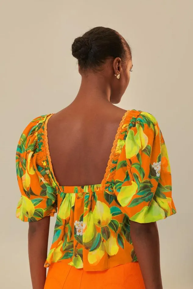 Orange Chic Pears Short Sleeve Blouse Women FARM Rio Blouses