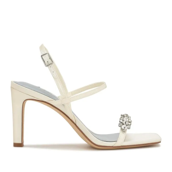 Oreece Heeled Slingback Sandals Ivory Satin Crystal Women Nine West Sandals