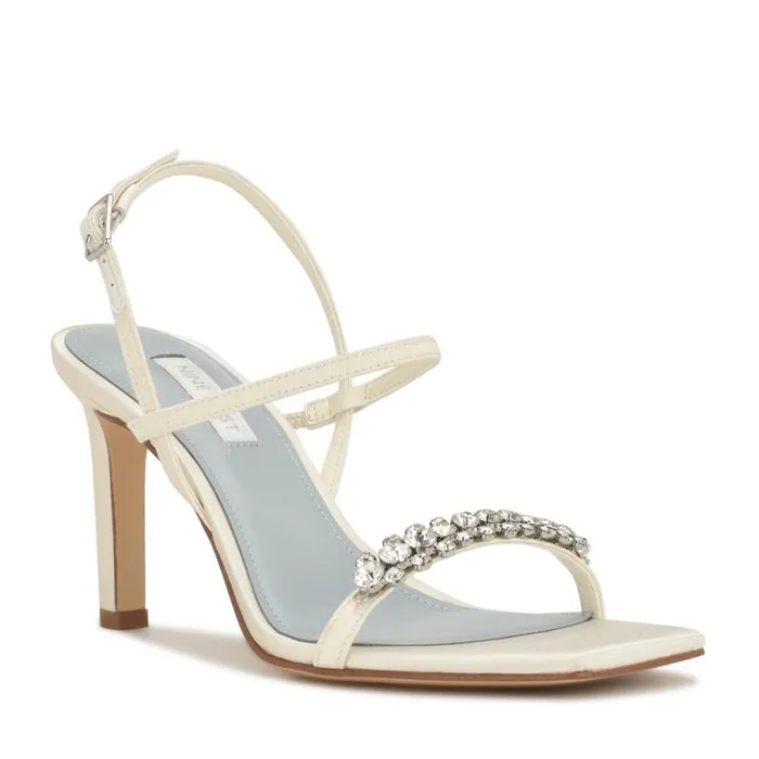 Oreece Heeled Slingback Sandals Ivory Satin Crystal Women Nine West Sandals Oreece Heeled Slingback Sandals Ivory Satin Crystal Women Nine West Sandals