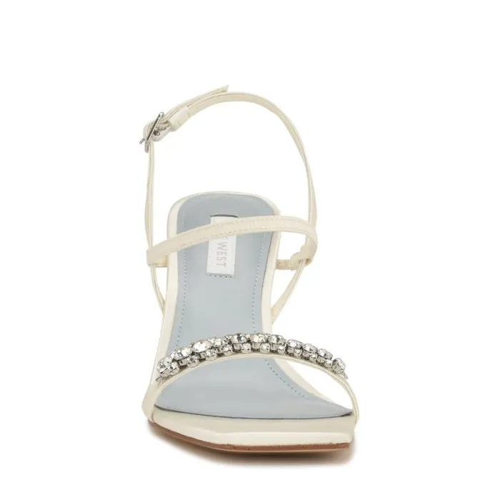 Oreece Heeled Slingback Sandals Ivory Satin Crystal Women Nine West Sandals Oreece Heeled Slingback Sandals Ivory Satin Crystal Women Nine West Sandals