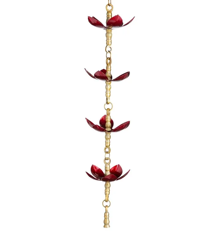Outdoor Living Handcrafted Steel And Aluminum Flower Rain Chain In Brass And Metallic Red Colors Plow and Hearth Deck and Patio Accents Outdoor Living Handcrafted Steel And Aluminum Flower Rain Chain In Brass And Metallic Red Colors Plow and Hearth Deck and Patio Accents