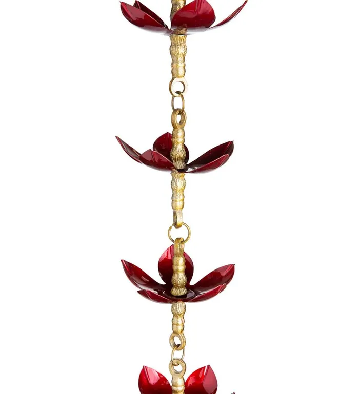 Outdoor Living Handcrafted Steel And Aluminum Flower Rain Chain In Brass And Metallic Red Colors Plow and Hearth Deck and Patio Accents Outdoor Living Handcrafted Steel And Aluminum Flower Rain Chain In Brass And Metallic Red Colors Plow and Hearth Deck and Patio Accents