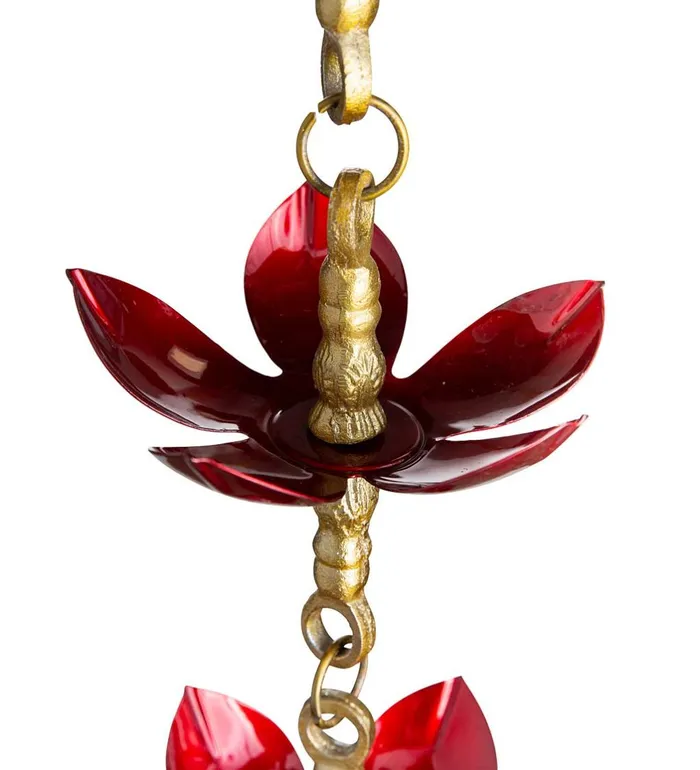 Outdoor Living Handcrafted Steel And Aluminum Flower Rain Chain In Brass And Metallic Red Colors Plow and Hearth Deck and Patio Accents Outdoor Living Handcrafted Steel And Aluminum Flower Rain Chain In Brass And Metallic Red Colors Plow and Hearth Deck and Patio Accents