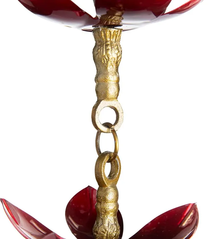 Outdoor Living Handcrafted Steel And Aluminum Flower Rain Chain In Brass And Metallic Red Colors Plow and Hearth Deck and Patio Accents Outdoor Living Handcrafted Steel And Aluminum Flower Rain Chain In Brass And Metallic Red Colors Plow and Hearth Deck and Patio Accents
