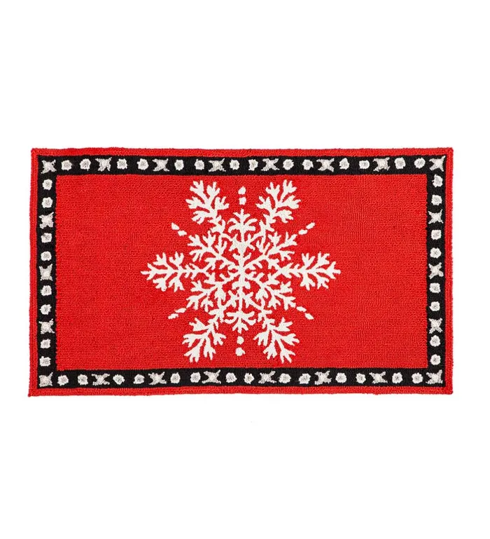 Outdoor Living Red Snowflake Hooked Accent Rug Plow and Hearth Doormats and Boot Trays Outdoor Living Red Snowflake Hooked Accent Rug Plow and Hearth Doormats and Boot Trays