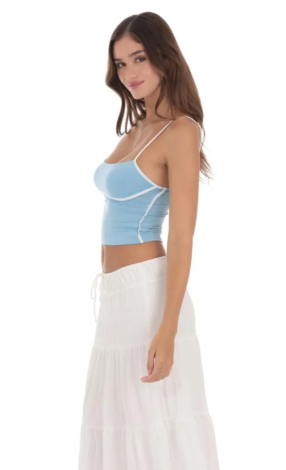 Outline Crop Top Sky Blue Women LUCY IN THE SKY Tops Outline Crop Top Sky Blue Women LUCY IN THE SKY Tops