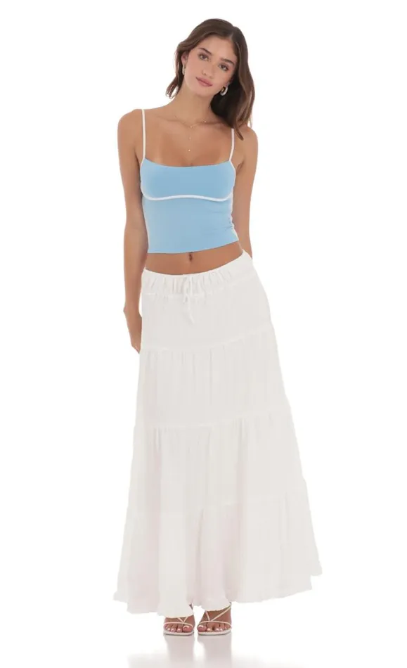 Outline Crop Top Sky Blue Women LUCY IN THE SKY Tops Outline Crop Top Sky Blue Women LUCY IN THE SKY Tops