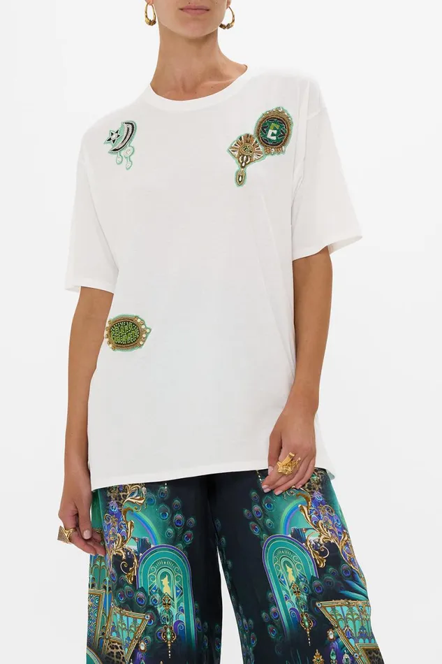 OVERSIZED BAND TEE WHITE DEFY GRAVITY Defy Gravity Womens Camilla Tees