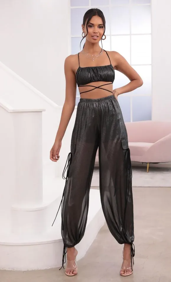 Pant Set Black Sparkle Women LUCY IN THE SKY Pants Pant Set Black Sparkle Women LUCY IN THE SKY Pants