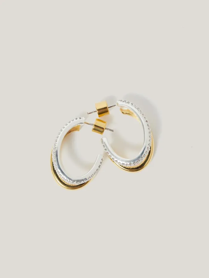 Pave Double Hoop Earring Gold Women Jigsaw Jewellery