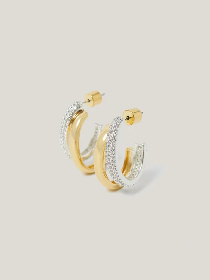 Pave Double Hoop Earring Gold Women Jigsaw Jewellery