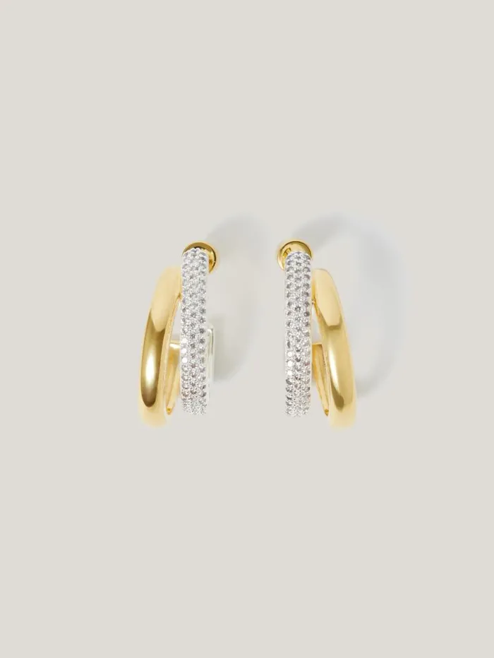 Pave Double Hoop Earring Gold Women Jigsaw Jewellery