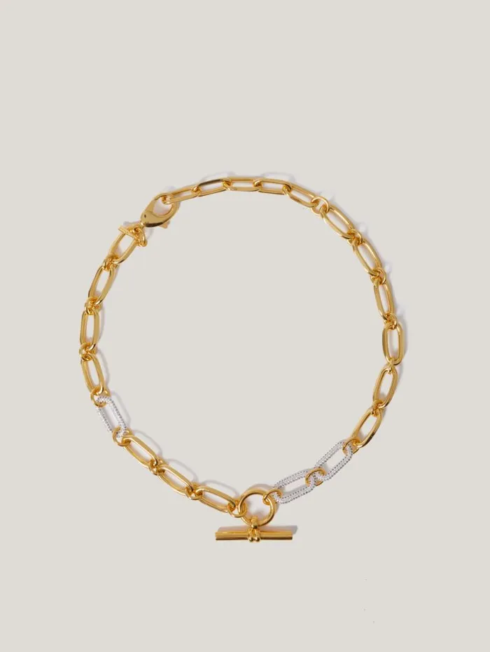 Pave Trombone Chain Necklace Gold Women Jigsaw Jewellery