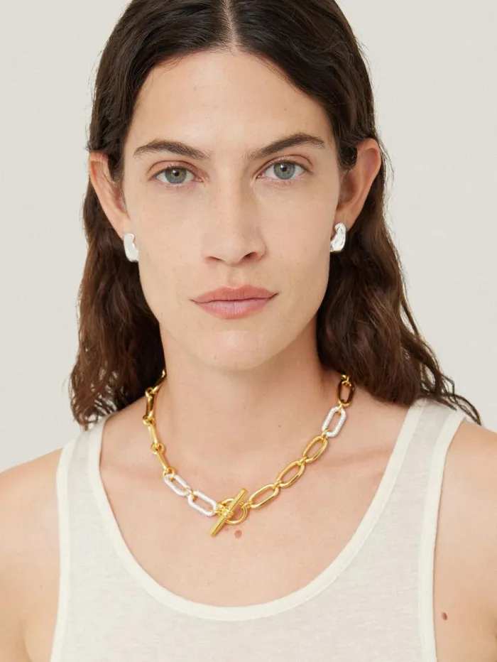 Pave Trombone Chain Necklace Gold Women Jigsaw Jewellery