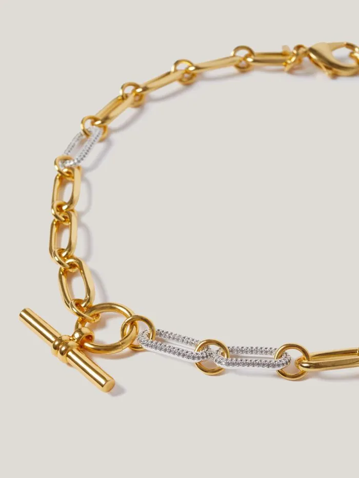 Pave Trombone Chain Necklace Gold Women Jigsaw Jewellery