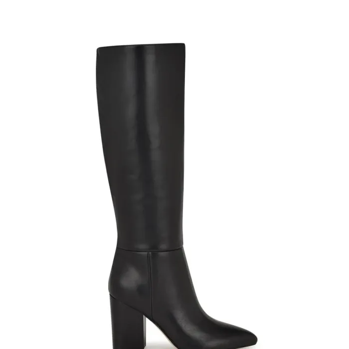 Peachey Heeled Boots Black Leather Women Nine West Heels