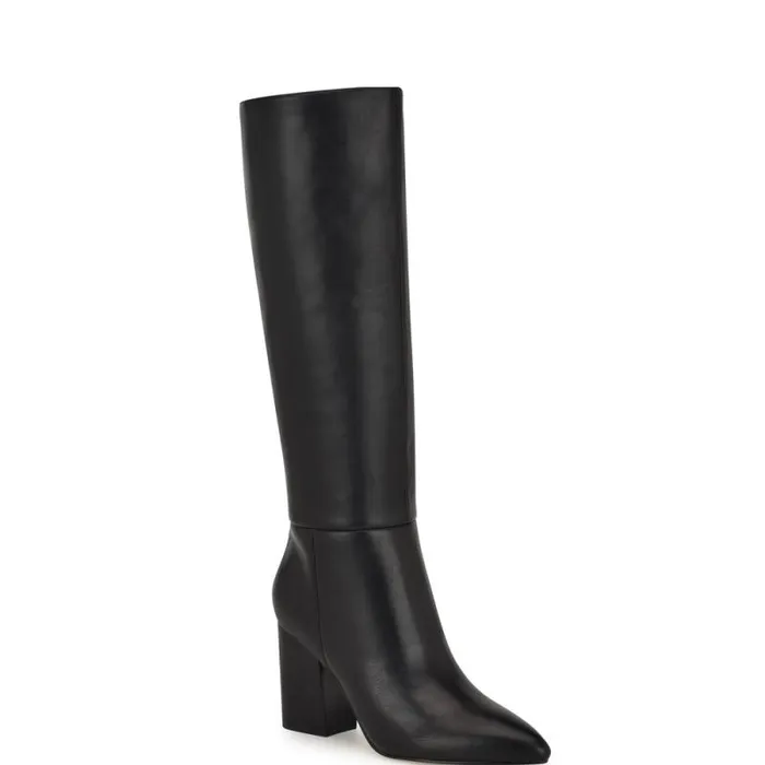 Peachey Heeled Boots Black Leather Women Nine West Heels
