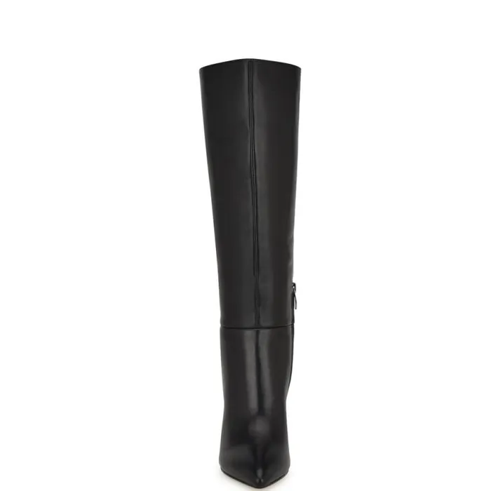 Peachey Heeled Boots Black Leather Women Nine West Heels