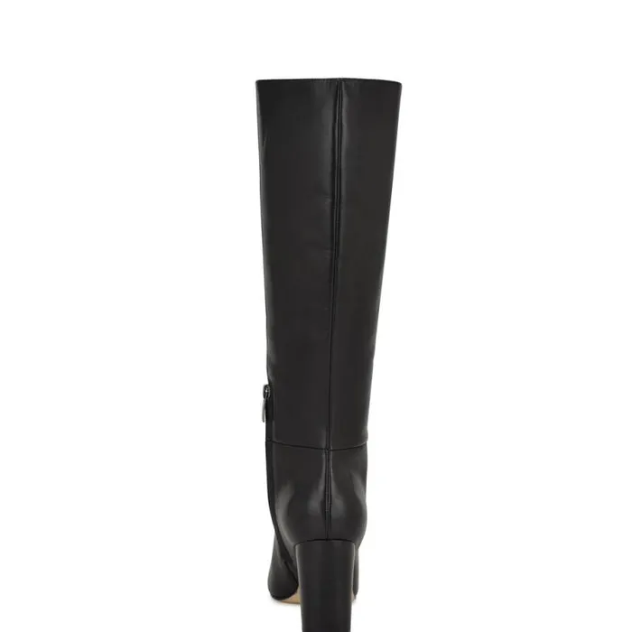 Peachey Heeled Boots Black Leather Women Nine West Heels