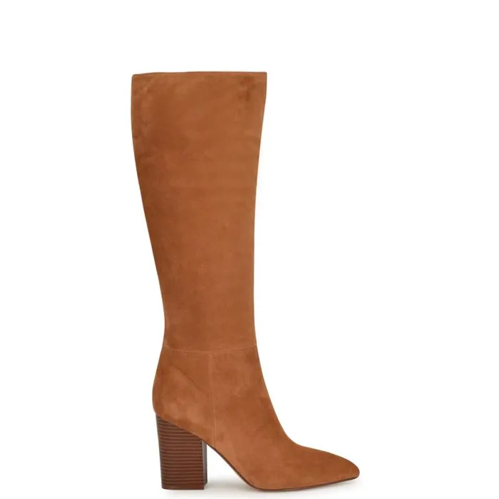 Peachey Heeled Boots Medium Brown Suede Women Nine West Heels