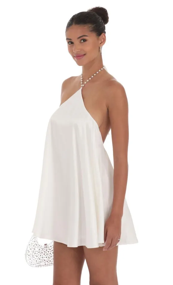 Pearl Halter Shift Dress White Women LUCY IN THE SKY Mini Dresses