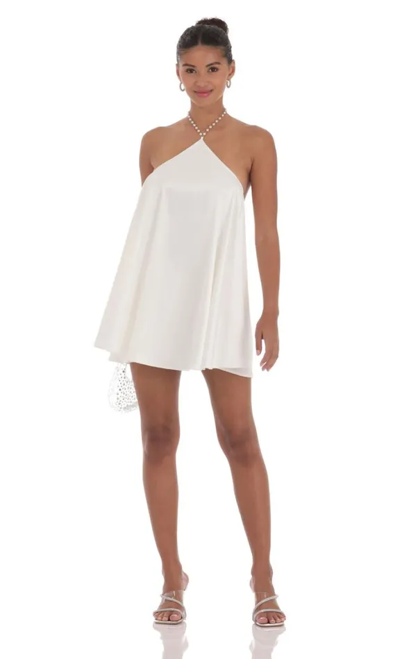Pearl Halter Shift Dress White Women LUCY IN THE SKY Mini Dresses Pearl Halter Shift Dress White Women LUCY IN THE SKY Mini Dresses
