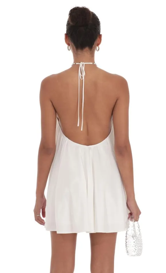 Pearl Halter Shift Dress White Women LUCY IN THE SKY Mini Dresses Pearl Halter Shift Dress White Women LUCY IN THE SKY Mini Dresses
