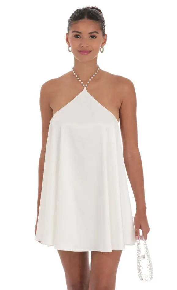 Pearl Halter Shift Dress White Women LUCY IN THE SKY Mini Dresses Pearl Halter Shift Dress White Women LUCY IN THE SKY Mini Dresses