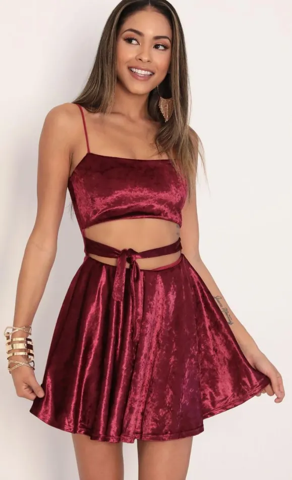 Perrie Velvet Aline Dress Merlot Women LUCY IN THE SKY TwoPiece Sets