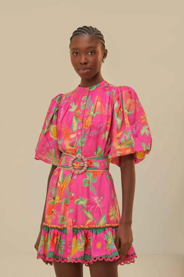 Pink Delicate Fruit Garden Mini Dress Women FARM Rio Mini Dresses