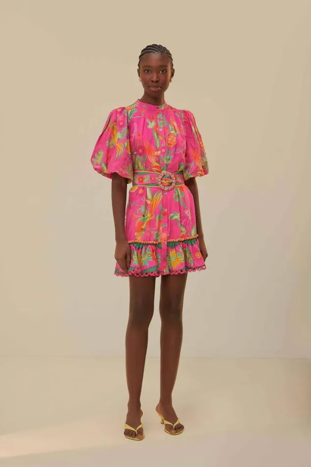 Pink Delicate Fruit Garden Mini Dress Women FARM Rio Mini Dresses