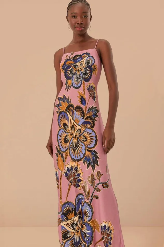 Pink Maxi Floral Lenzing Ecovero Viscose Slip Maxi Dress Women FARM Rio Maxi Dresses