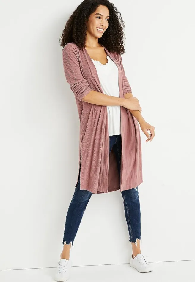 Pink Ribbed Duster Cardigan Women Maurices Tops