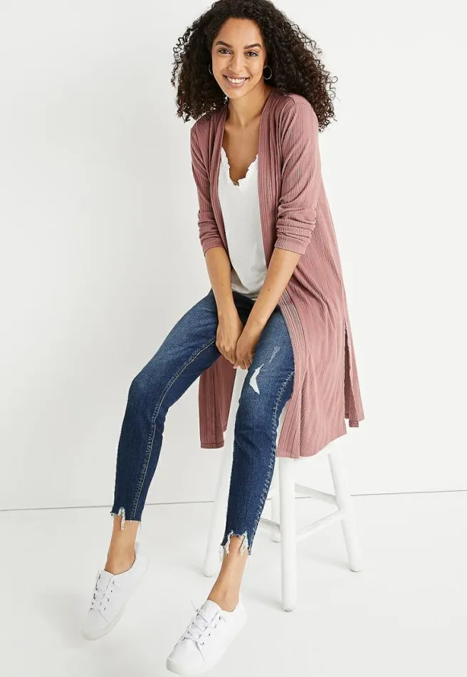 Pink Ribbed Duster Cardigan Women Maurices Tops