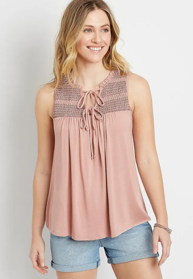 Pink Smocked Tie Tank Top Women Maurices Tops