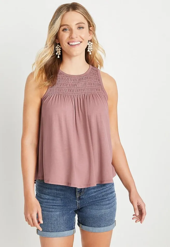 Pink Smocked Yoke Tank Top Women Maurices Tops