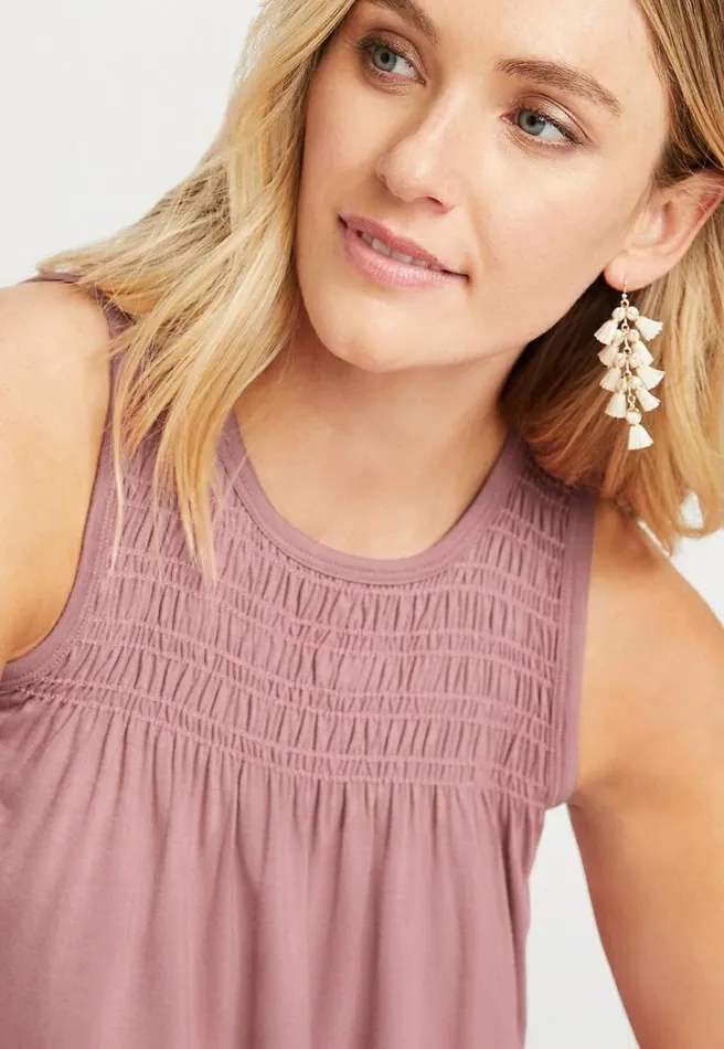 Pink Smocked Yoke Tank Top Women Maurices Tops