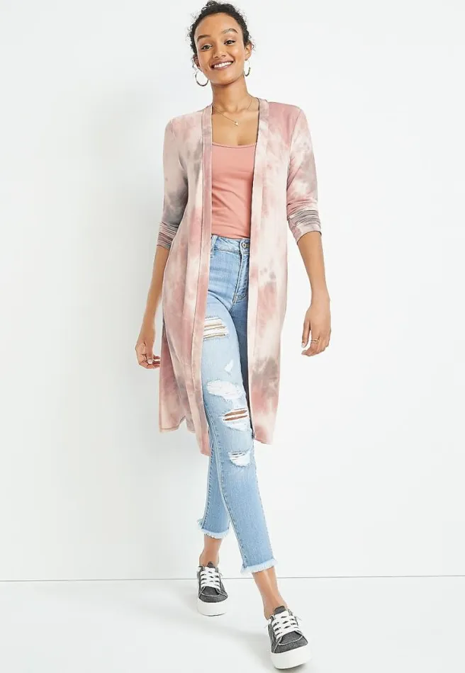 Pink Tie Dye Duster Cardigan Women Maurices Tops