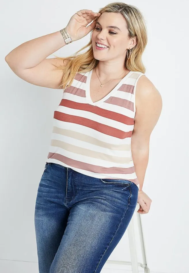 Plus Size 247 Multi Striped VNeck Tank Top Women Maurices Plus Tops